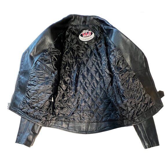 YAS Black Genuine Pebbled Leather Heavyweight Motorcycle Jacket for Women US-14 - Picture 2 of 7